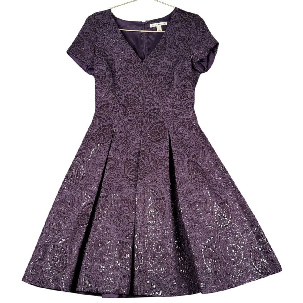 Banana Republic Womens Purple Metallic Paisley Lace Fit‎ Flare Dress 0 0057